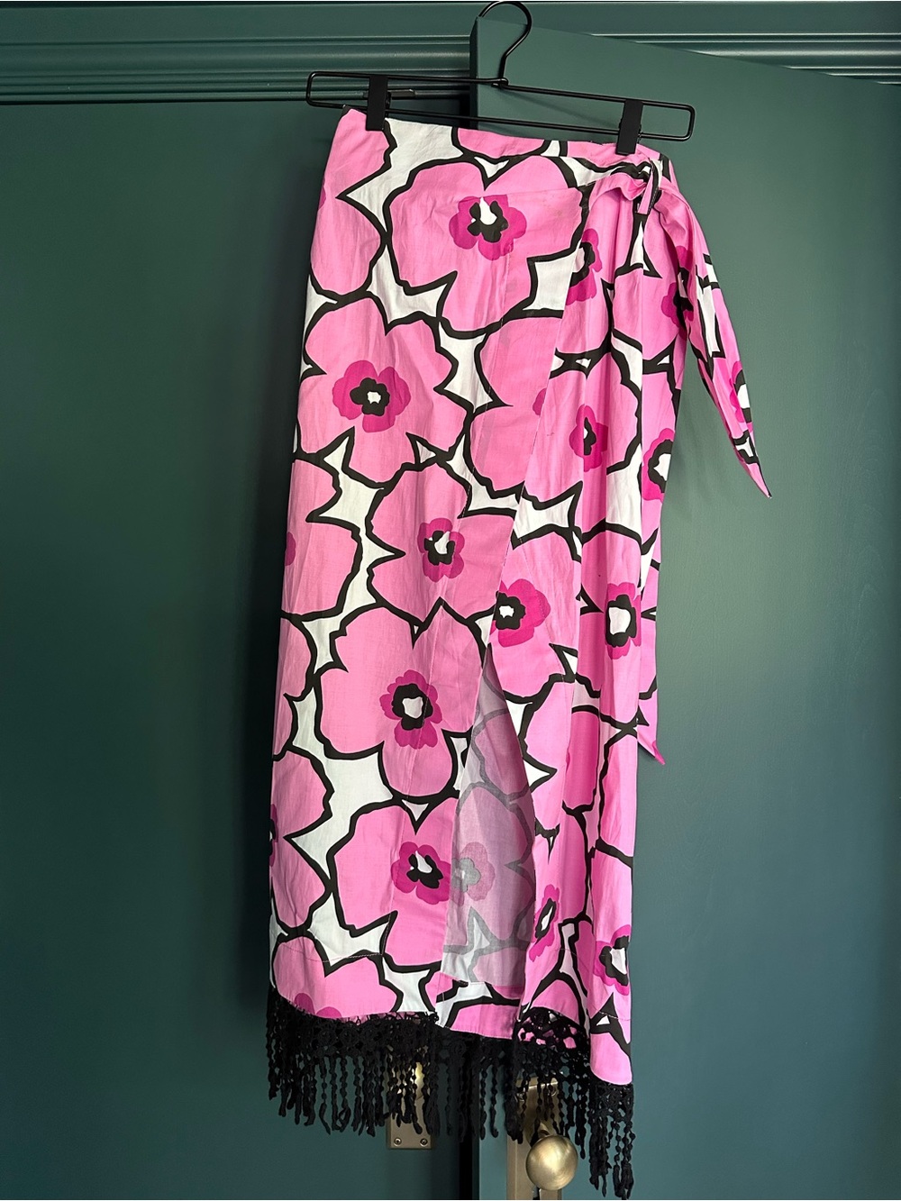 Buru x Mara Martin Pink Floral Swim Sarong Wrap with Fringe
